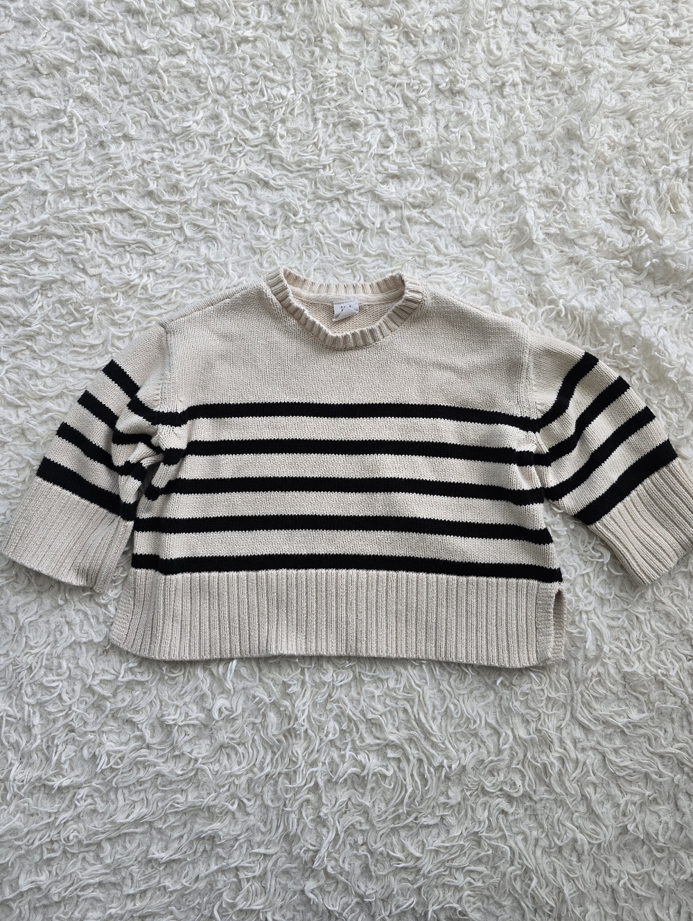 GAP Cream Crewneck Sweater with Black Stripes